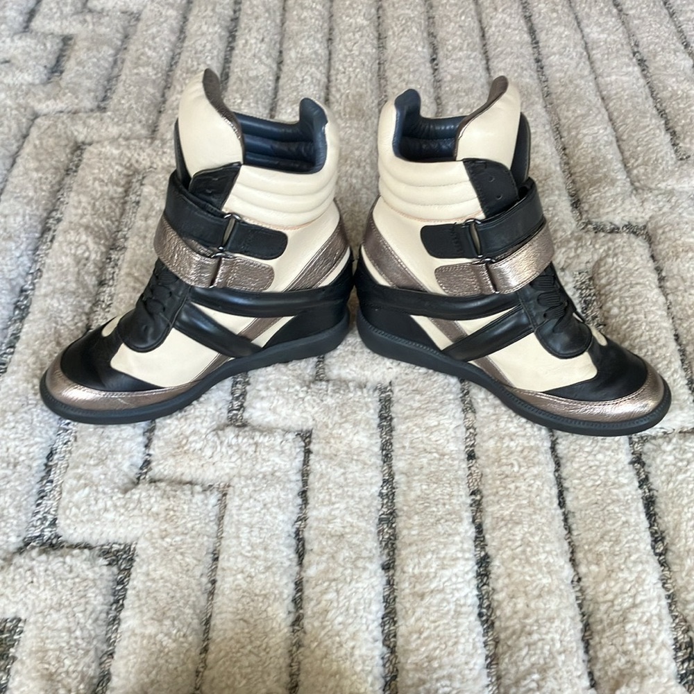 Monika Chiang gold, black and cream/white sneakers / tennis shoes